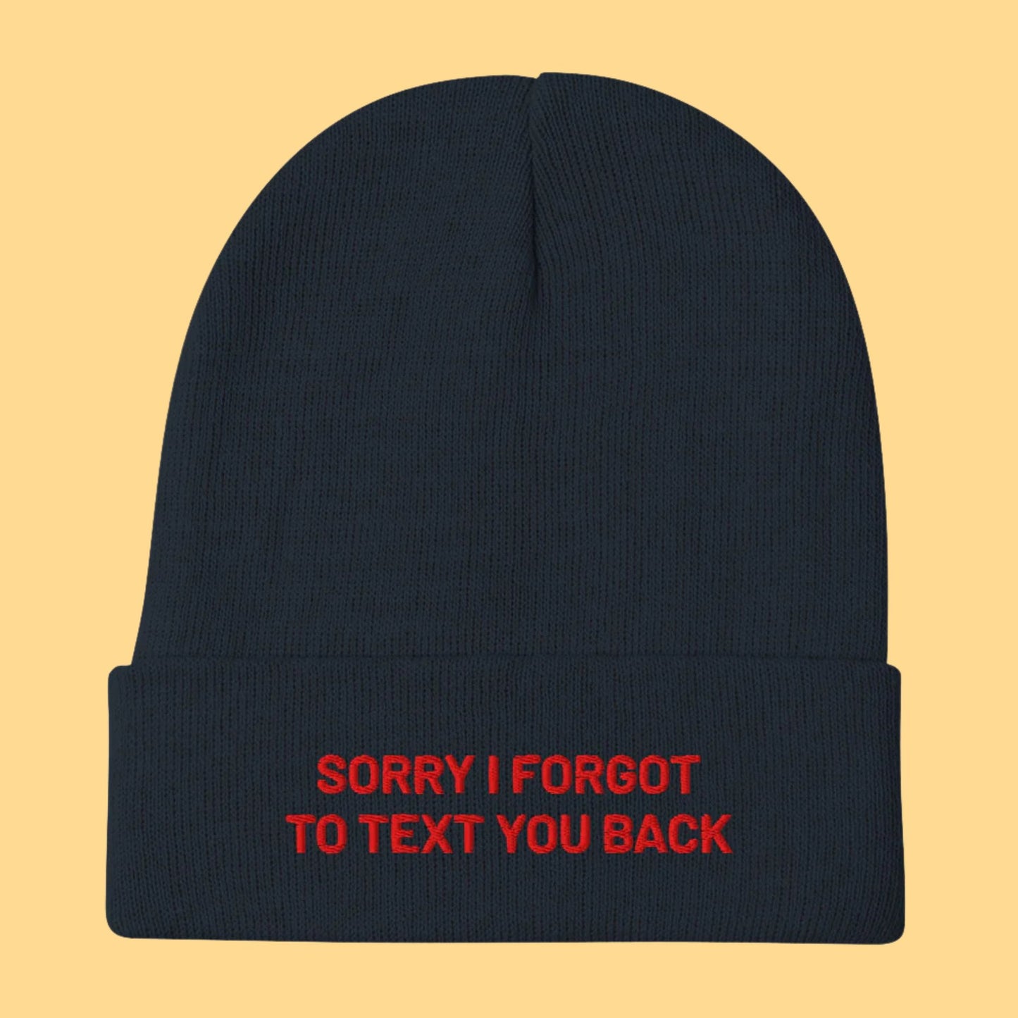 Sorry I Forgot to Text You Back | Navy Embroidered Beanie