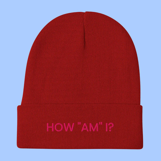 How "Am" I?" | Embroidered Red Beanie